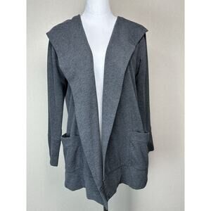 ANN TAYLOR LOFT Cardigan XS Open Front Hooded Cotton Blend Gray Classic